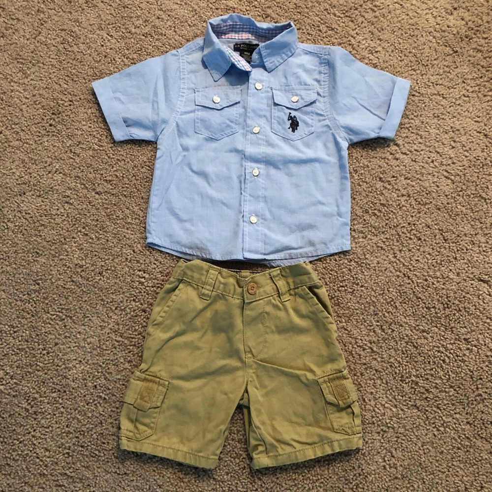 USPA collared shirt & khaki short sz 18M. Worn 1x!